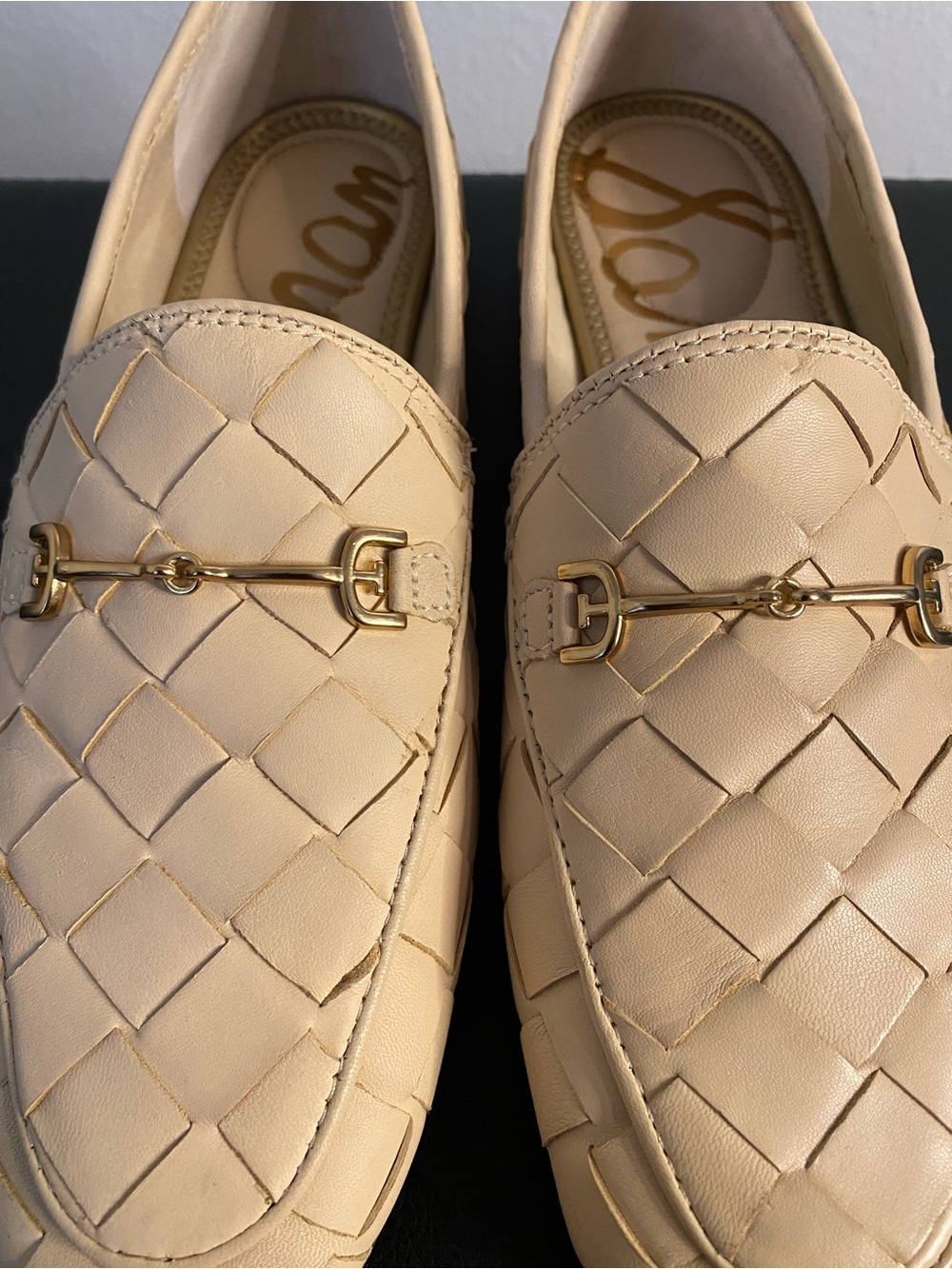Sam Edelman womans Woven Leather Loafers in Cream with Gold Bit - Picture 2 of 12